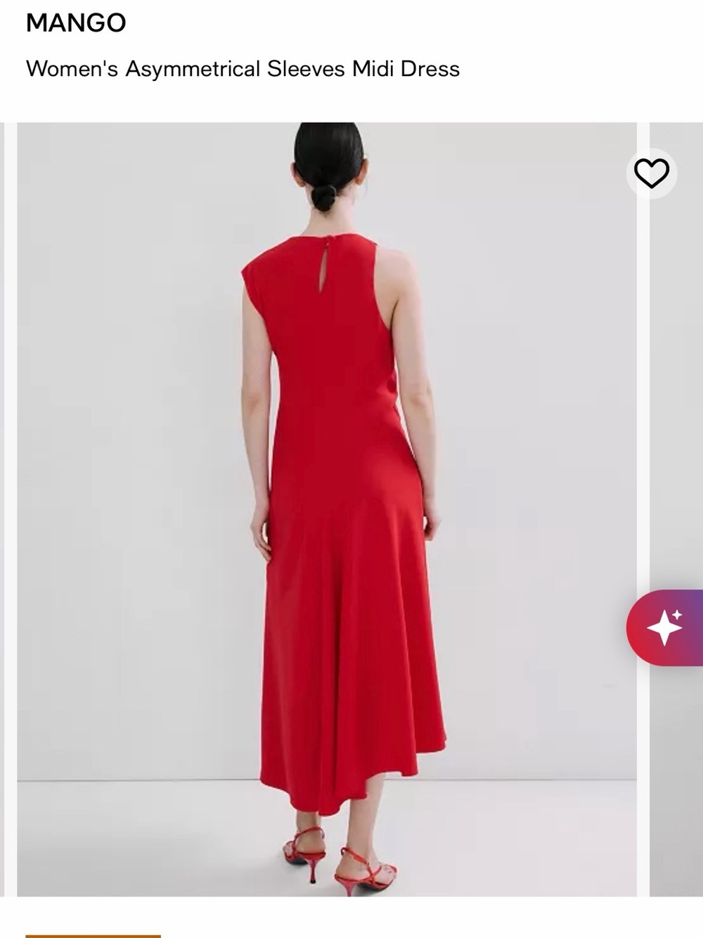 Mango Red Asymmetrical-Sleeve Midi Dress